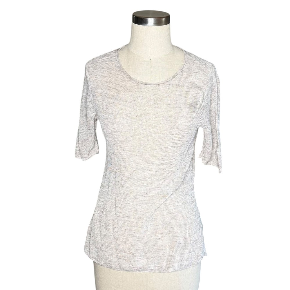 EILEEN FISHER Oatmeal Knit Top Beige Linen Blend Open Knit Women's Size XS